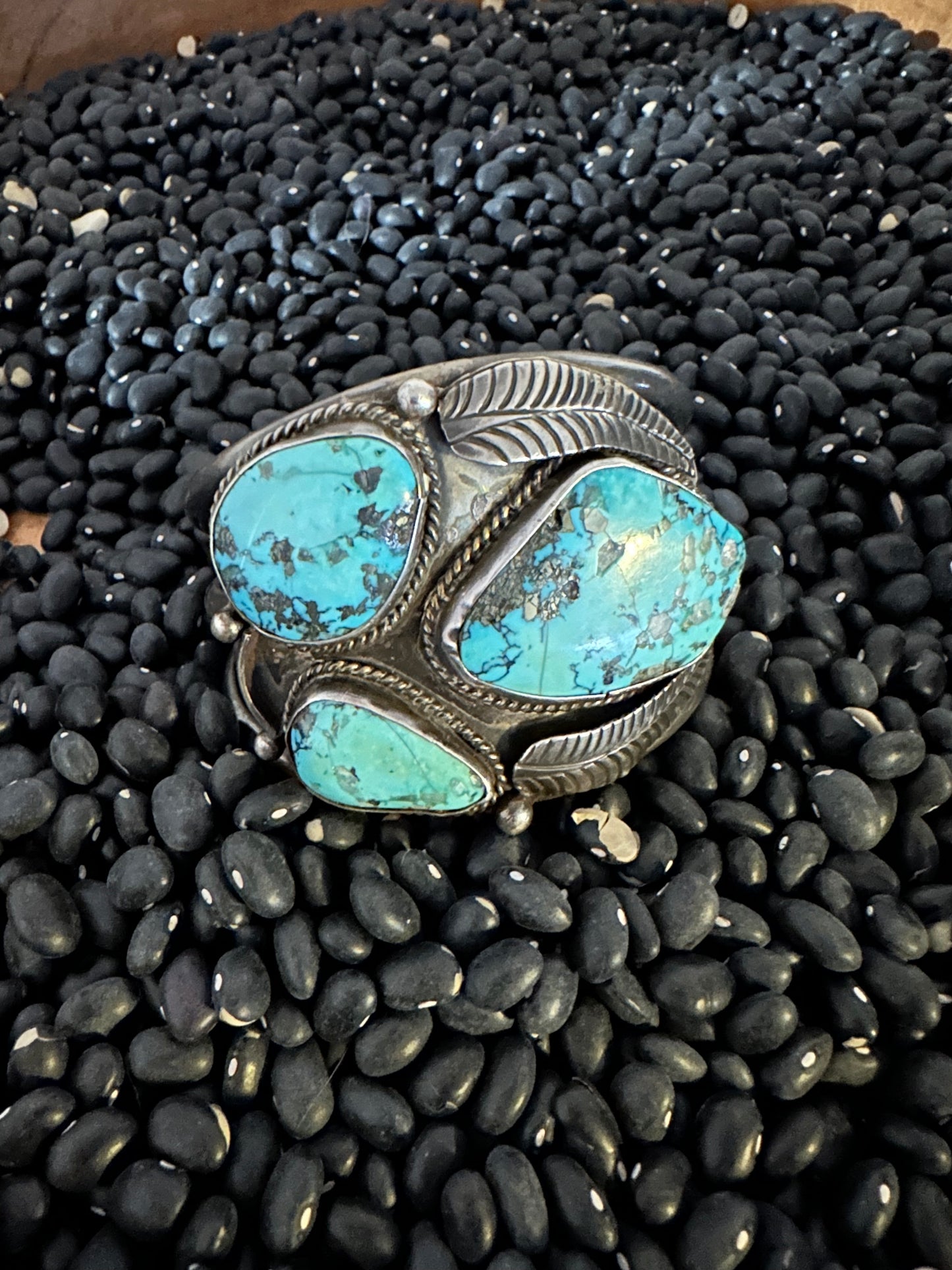 Unmarked Old Pawn Handmade Navajo Sterling Silver & Turquoise Cuff