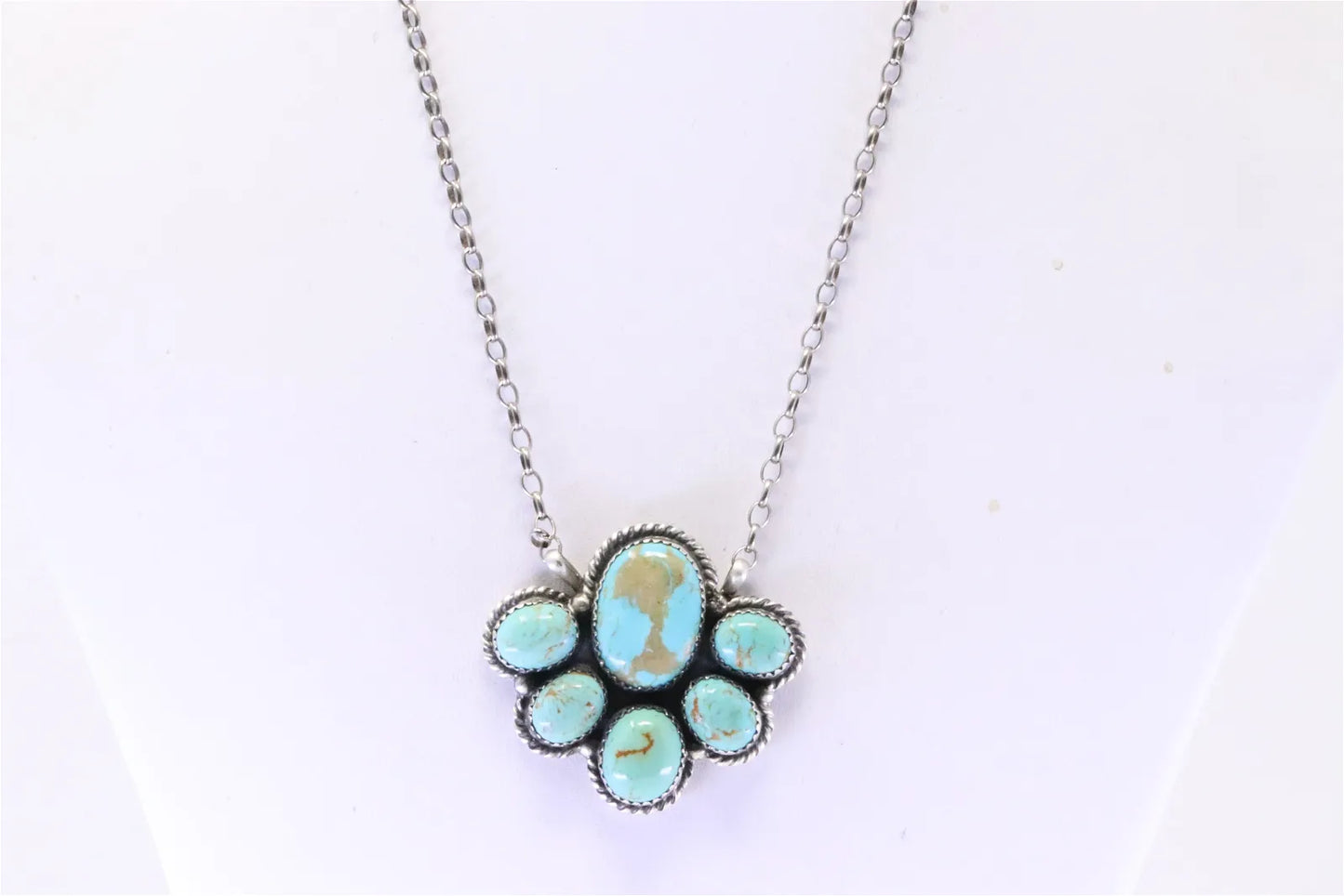 EK Handmade Sterling Silver 6 Stone Turquoise Necklace