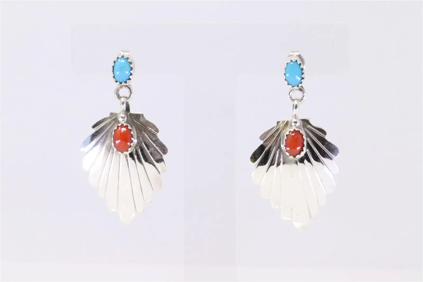 Genevieve Native America Navajo Handmade Sterling Silver Coral / Turquoise Post Earring's