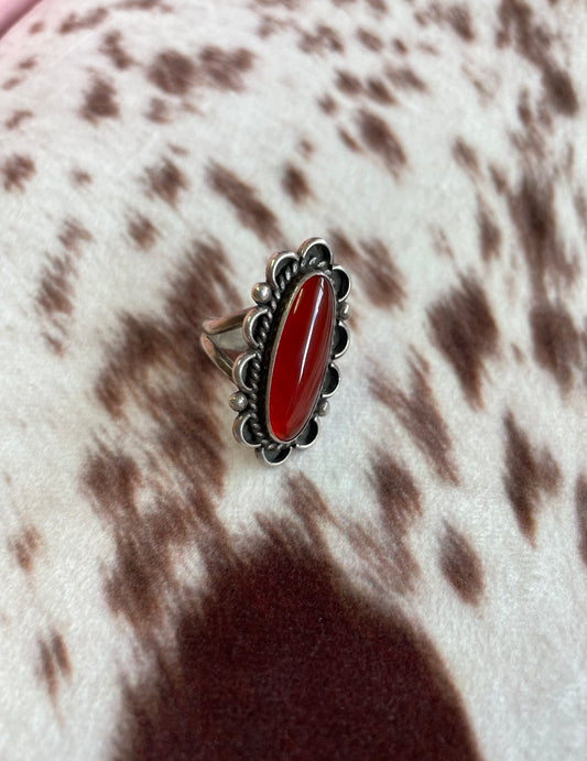 Marked Navajo Ring Red Carnelian and Sterling