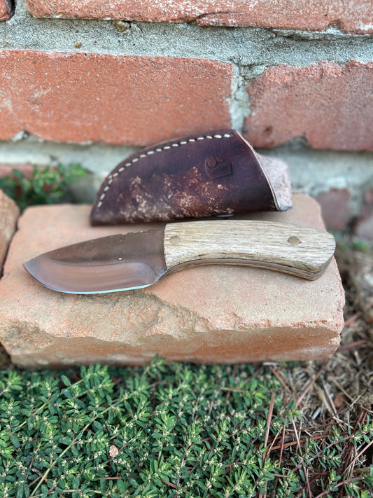 J-Dub Knives and Leatherworks Knife with Holm Oak Handle and Leather Sheath