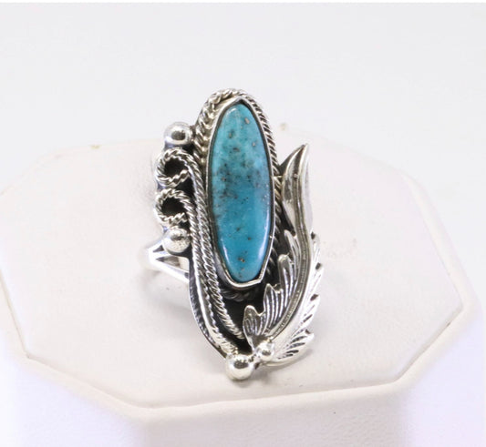 Running Bear Native America Navajo Handmade Silver Turquoise Thunderbird Ring