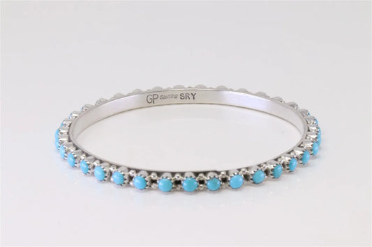 Gaynell Parker Zuni Sterling Silver Turquoise Bracelet Stackable Bangle