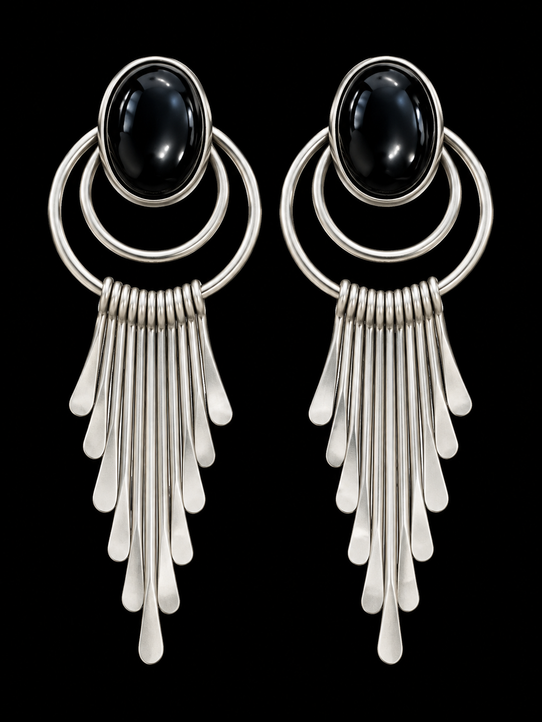 Nakai Native America Navajo Sterling Silver & Onyx Post Earrings