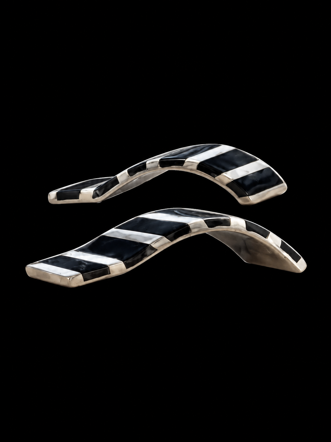 Vintage Sterling & Black Onyx Striped Earrings Marked S.A.S.
