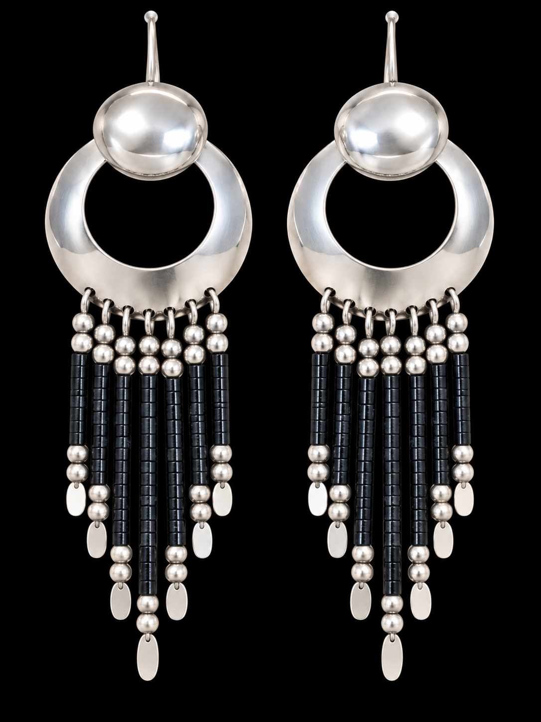 Sterling Silve Onyx Heishi Bead Dangle Earrings