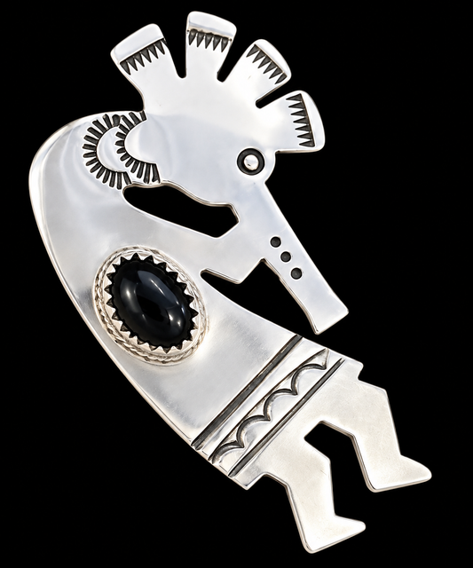 R & B  Johnson Navajo Sterling and Onyx Kokopelli Brooch Pin