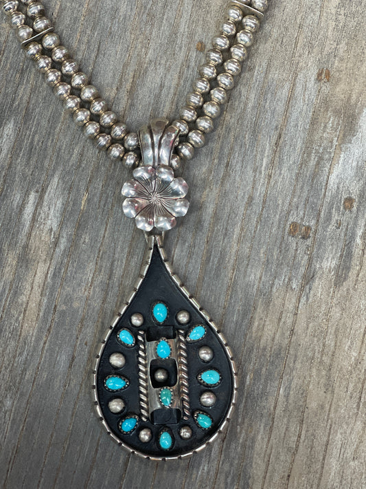 Walter Mitchell 1970s Handmade Navajo Sterling Silver and Turquoise Necklace