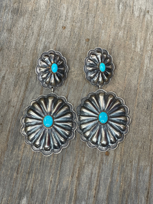 Rita Lee Navajo Sterling Silver Cochos & Turquoise Post Earrings