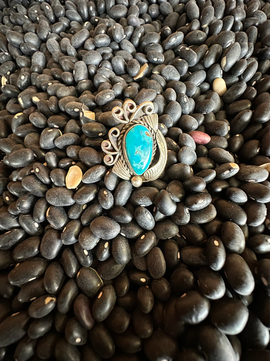 Unmarked Large Vintage Native American Sterling & Turquoise Ring