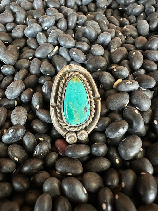 Unmarked Large Vintage Native American Sterling & Turquoise Ring