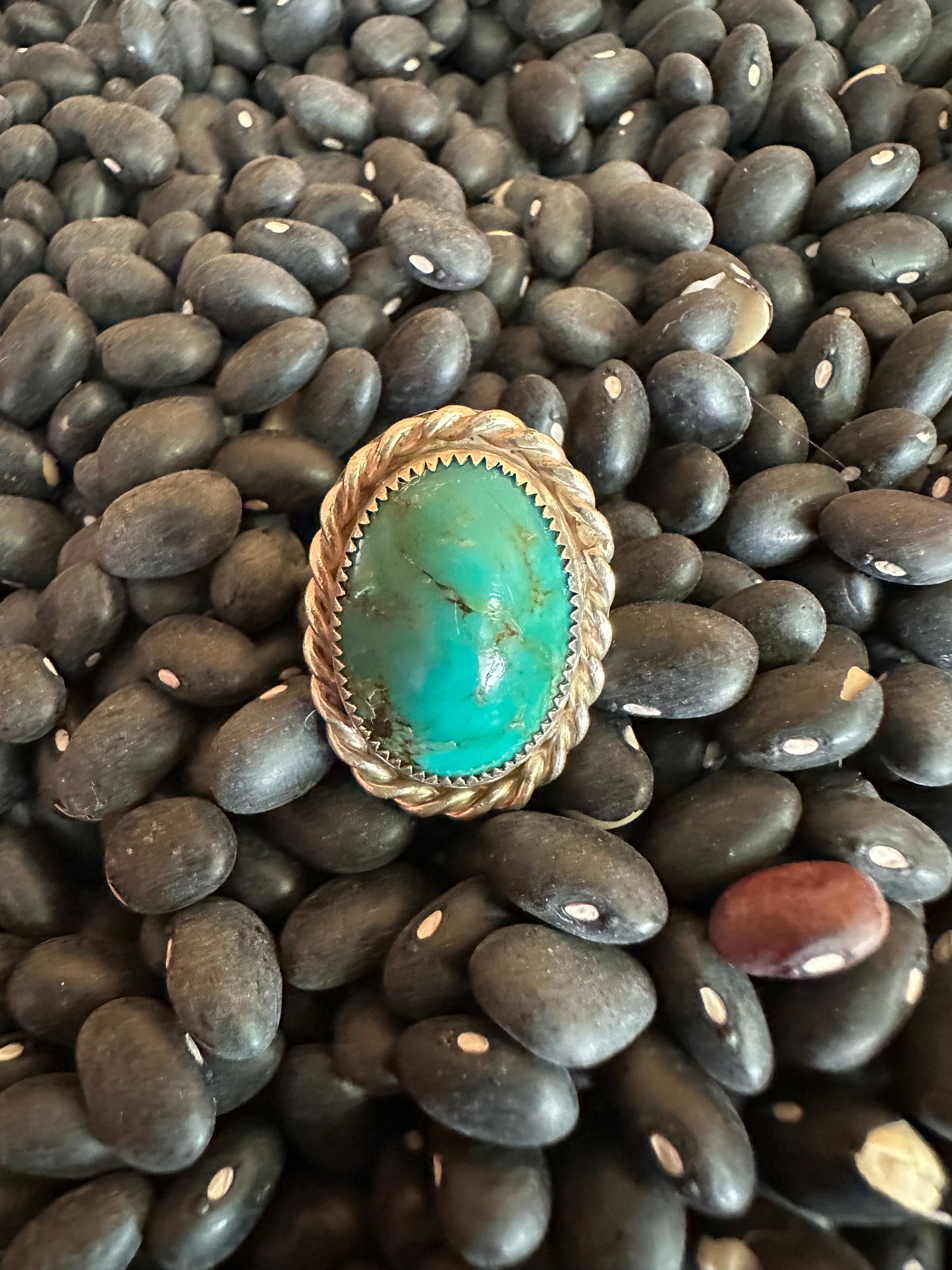 Unmarked Large Vintage Native American Sterling & Turquoise Ring