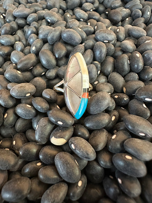 Zuni Vintage Multi-Stone Inlay Sterling Silver Ring