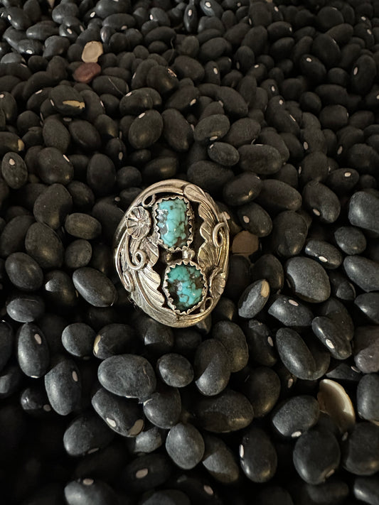 MR Marked Handmade Sterling Silver Turquoise Ring