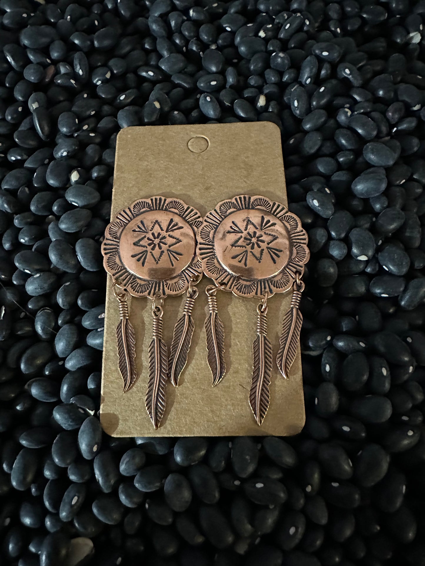 Catherine Popesco Copper Tone Concho and Feather Post Earrings