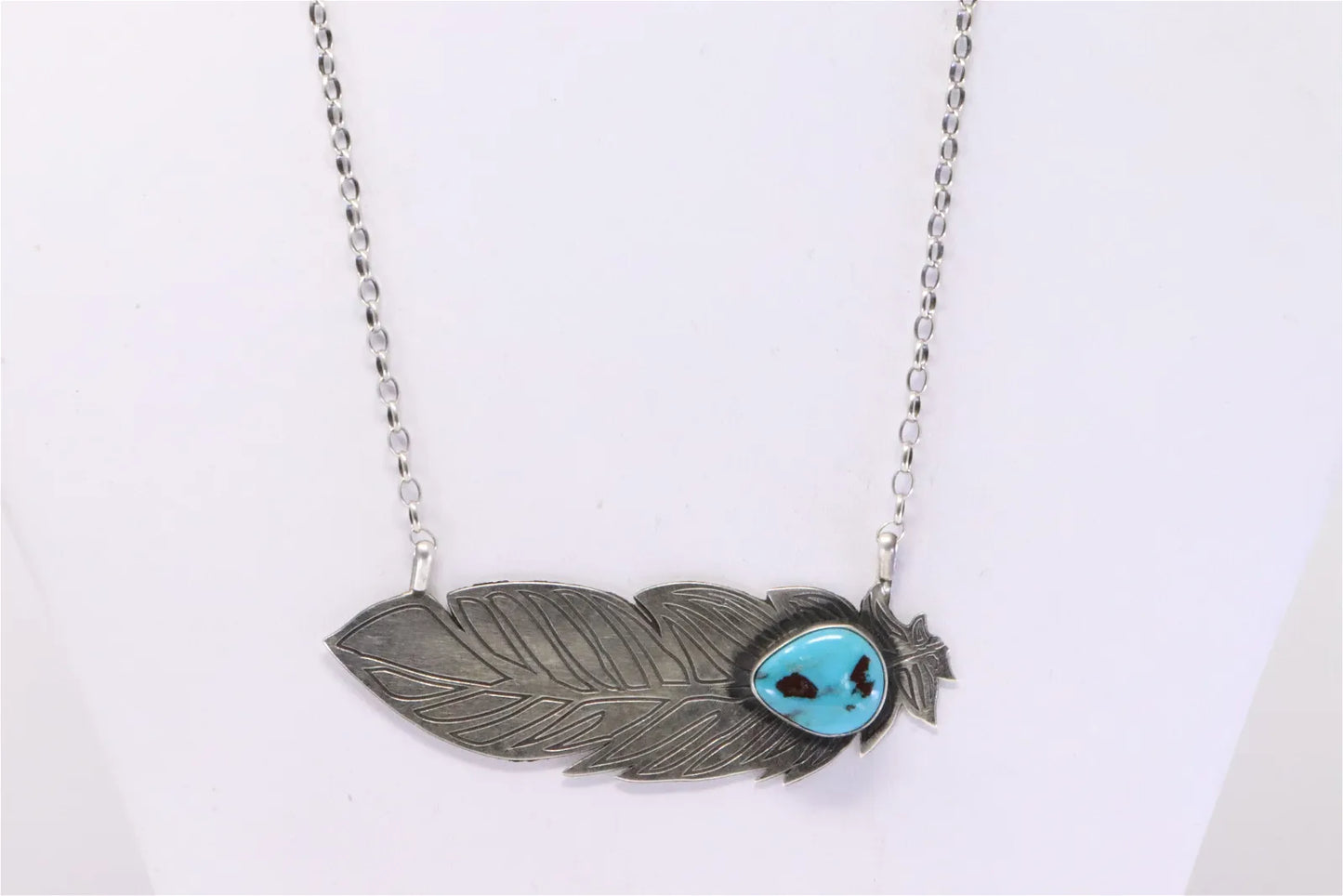 Handmade Sterling Silver & Turquoise Feather Necklace