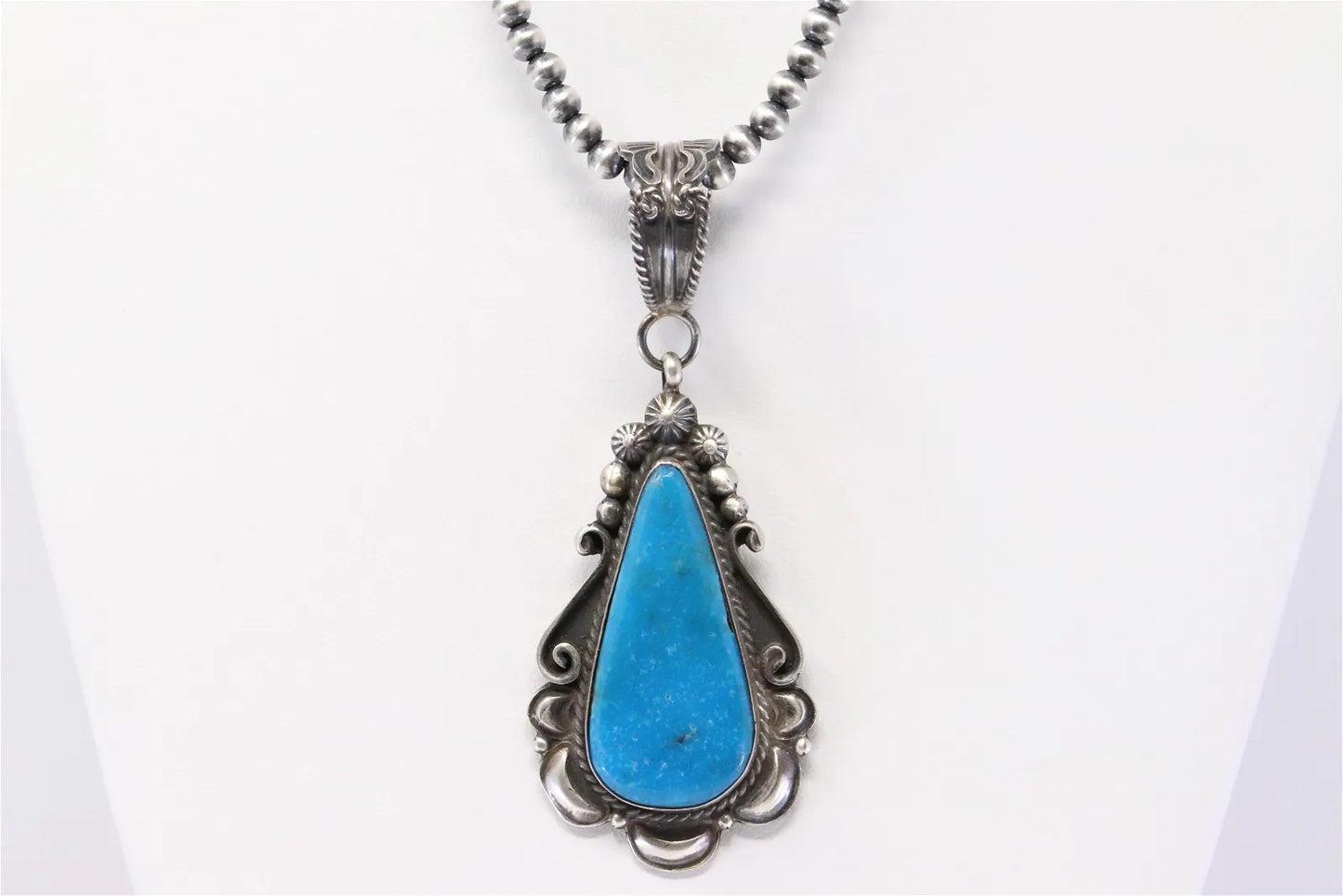 Robert Shakey Native American Navajo Handmade Sterling & Kingman Turquoise Pendant