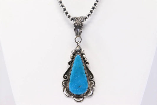 Robert Shakey Native American Navajo Handmade Sterling & Kingman Turquoise Pendant