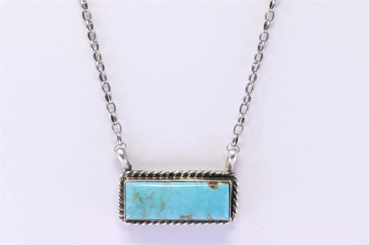 Augustine Largo Handmade Sterling Silver Kingman Turquoise Bar Necklace