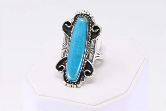 Running Bear Native America Navajo Handmade Sterling Silver Turquoise Ring