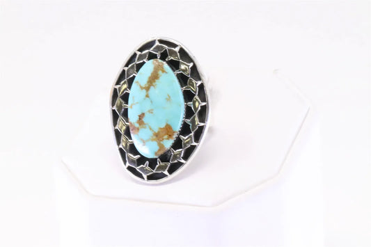 Running Bear Native America Navajo Handmade .925 Silver Turquoise Ring