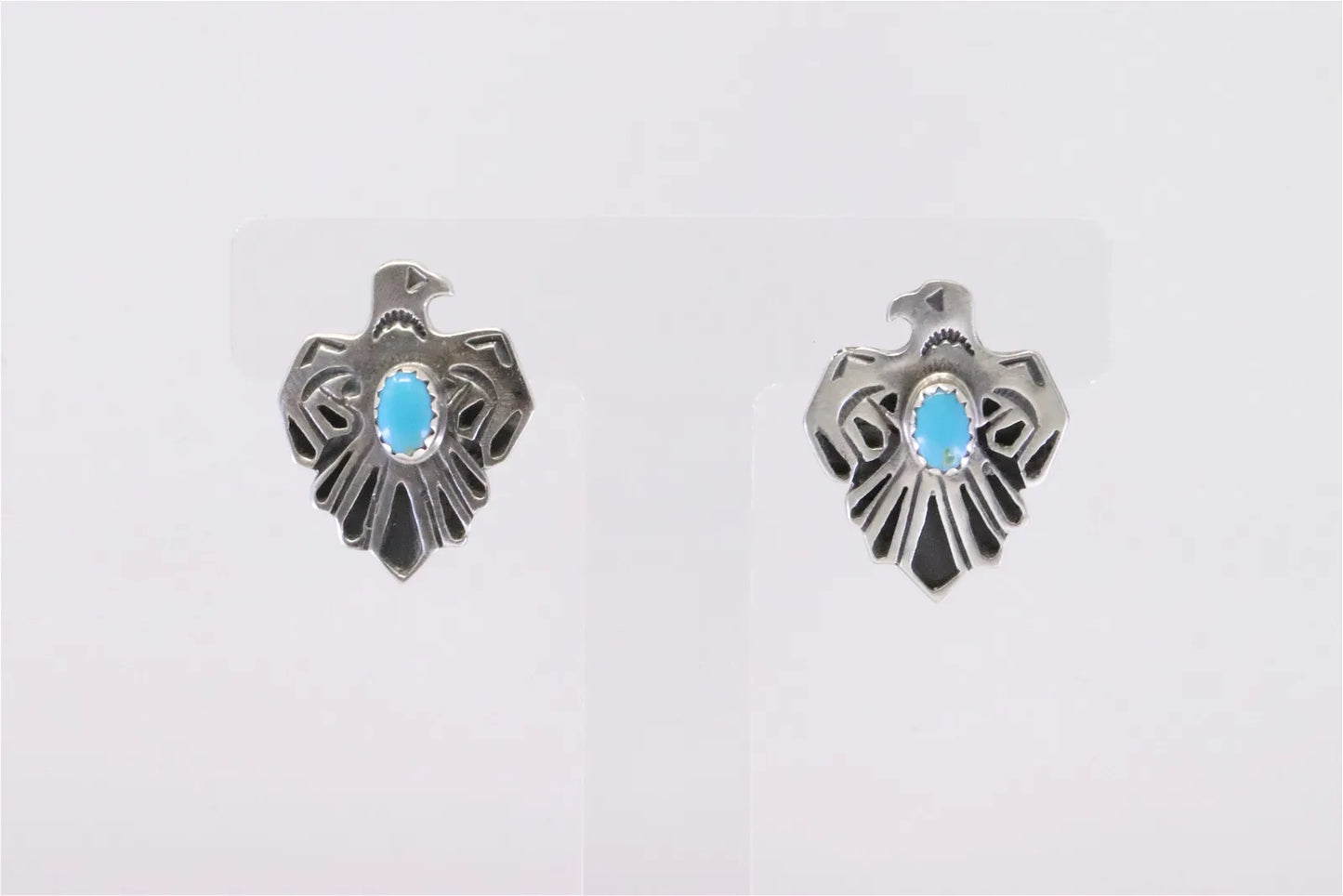 Running Bear Navajo Sterling Silver Turquoise Thunderbird Post Back Earrings