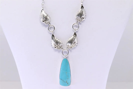 Running Bear Leaf and Drop Turquoise Necklace