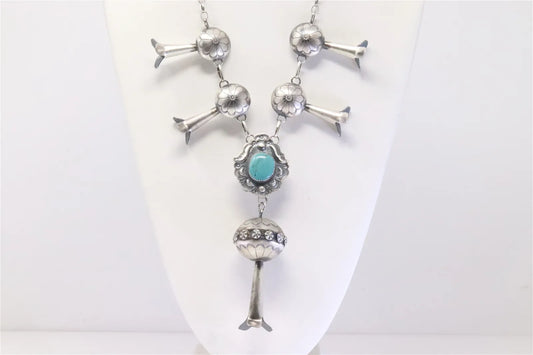 Tim Yazzie Native American Navajo Sterling Silver Turquoise Blossom Necklace