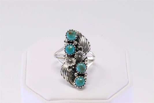 Unmarked Handmade Native American Sterling and Turquoise 4 Stone Ring