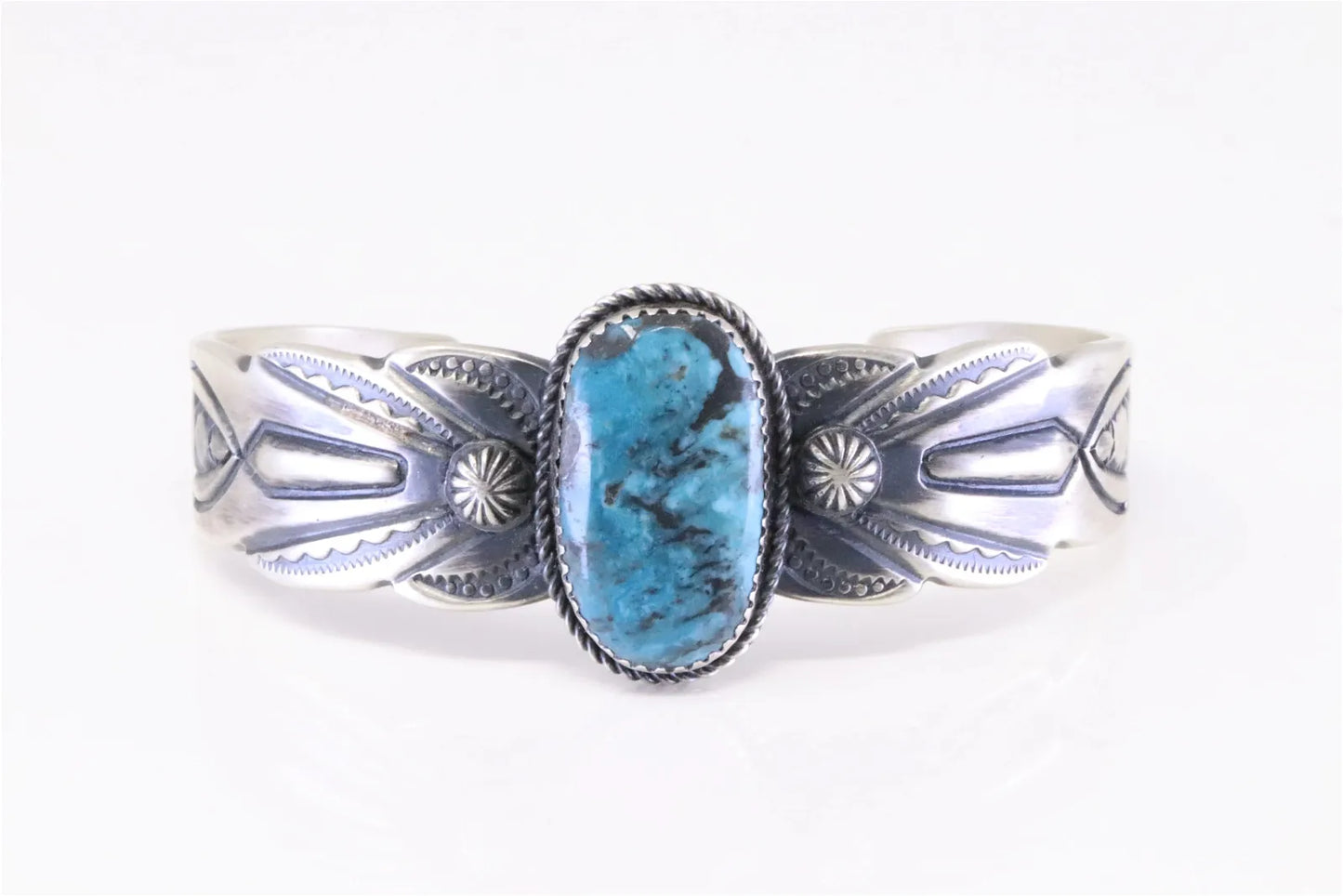 V. Cayatineto Navajo Kingman Turquoise Cuff Bracelet set in Sterling Silver