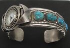 BB signed Native American Sterling and Turquoise Cuff Watch