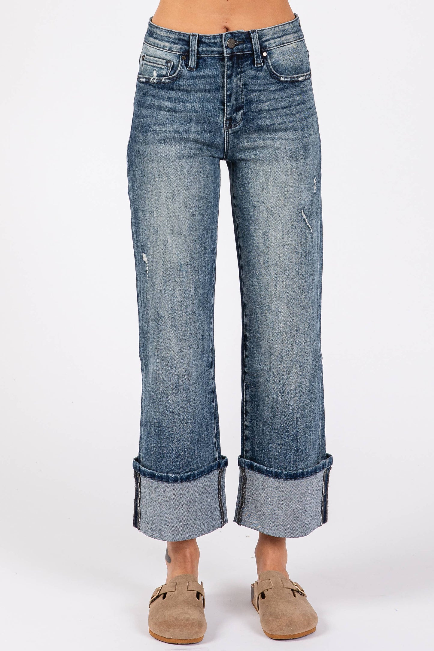 HIGH RISE STRETCH LOOSE STRAIGHT W/ CUFFED HEM