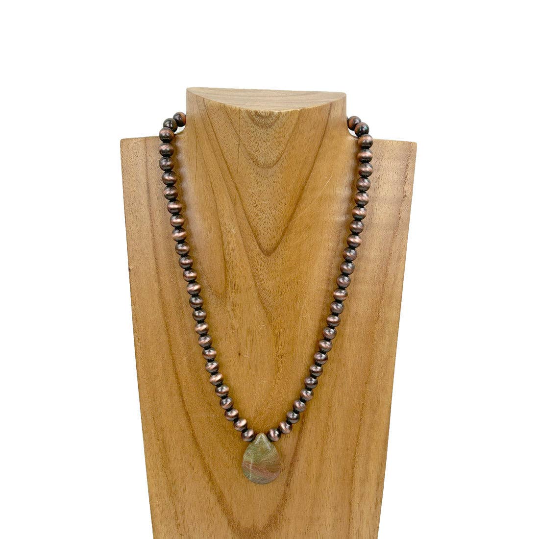 NKZ230930-24           17 inches 8mm copper Navajo pearl beads with brown jasper teardrop Necklace