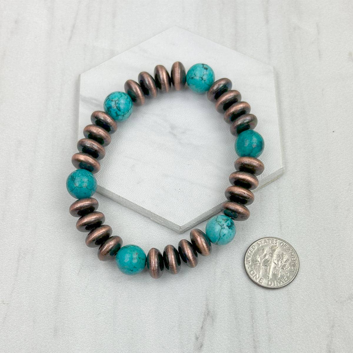 Blue turquoise stone and copper Navajo pearl beads bracelet