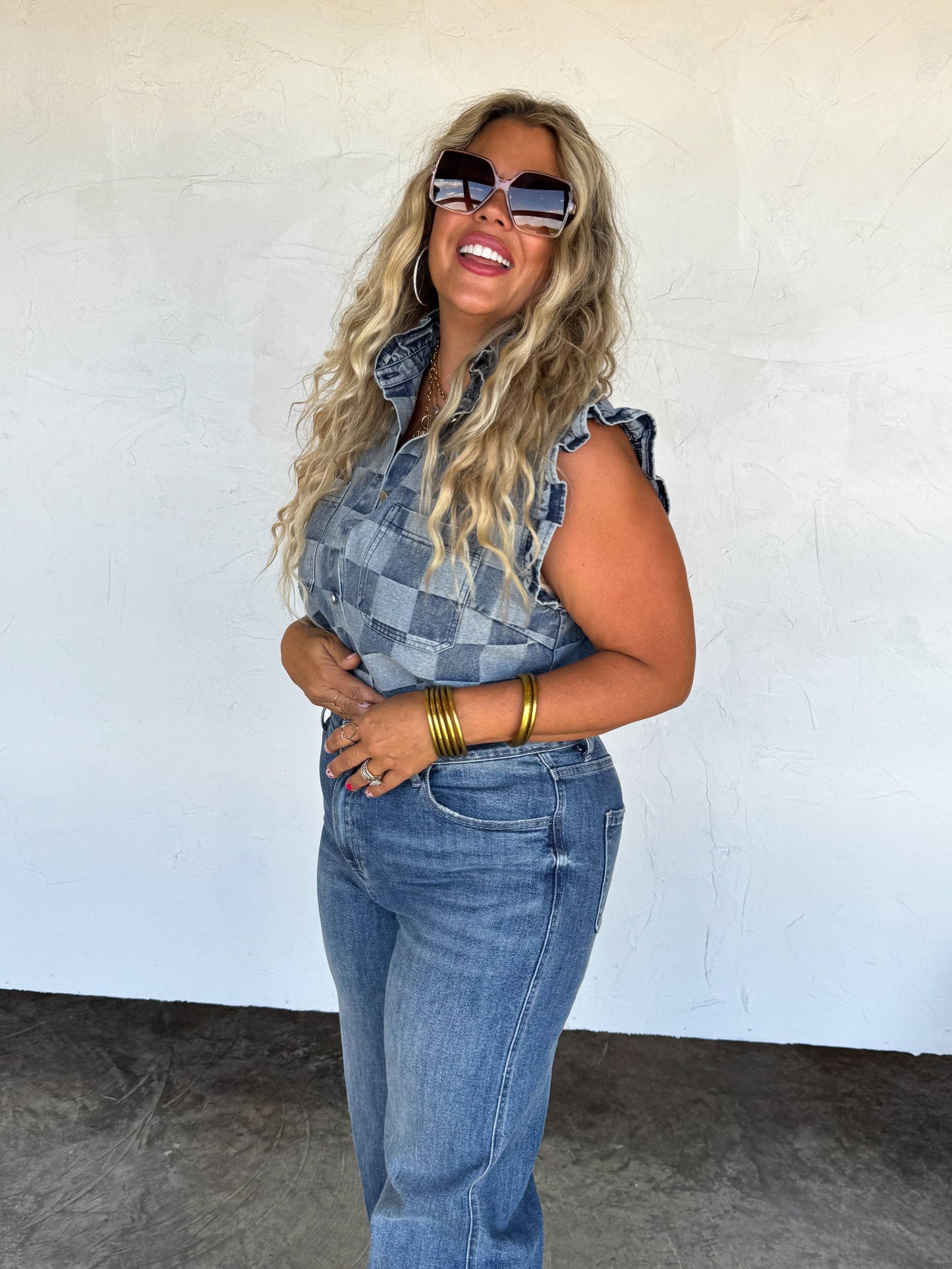 LAINEY CHECKER DENIM VEST