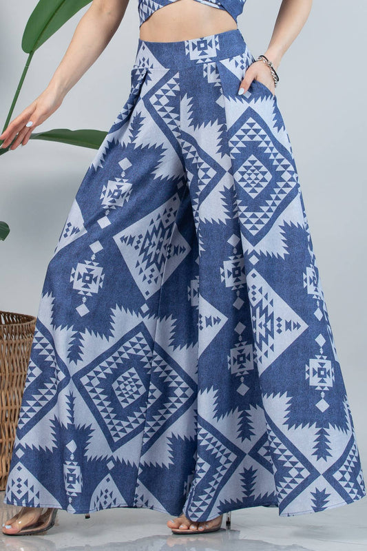 P919-5571-Abstract Tribal Print Wide Leg Palazzo Pants