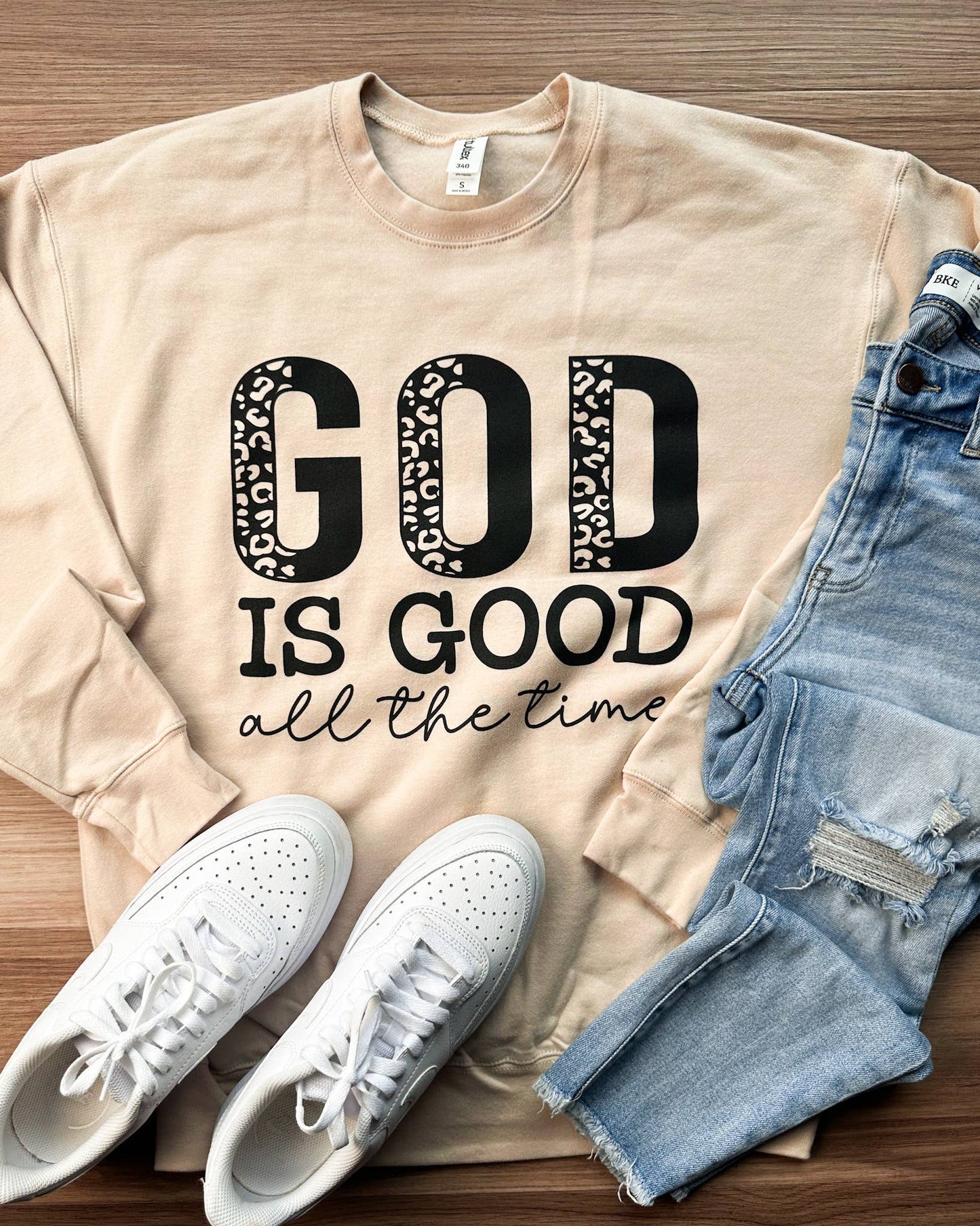 God is Good All The Time Leopard Graphic Sweatshirt
