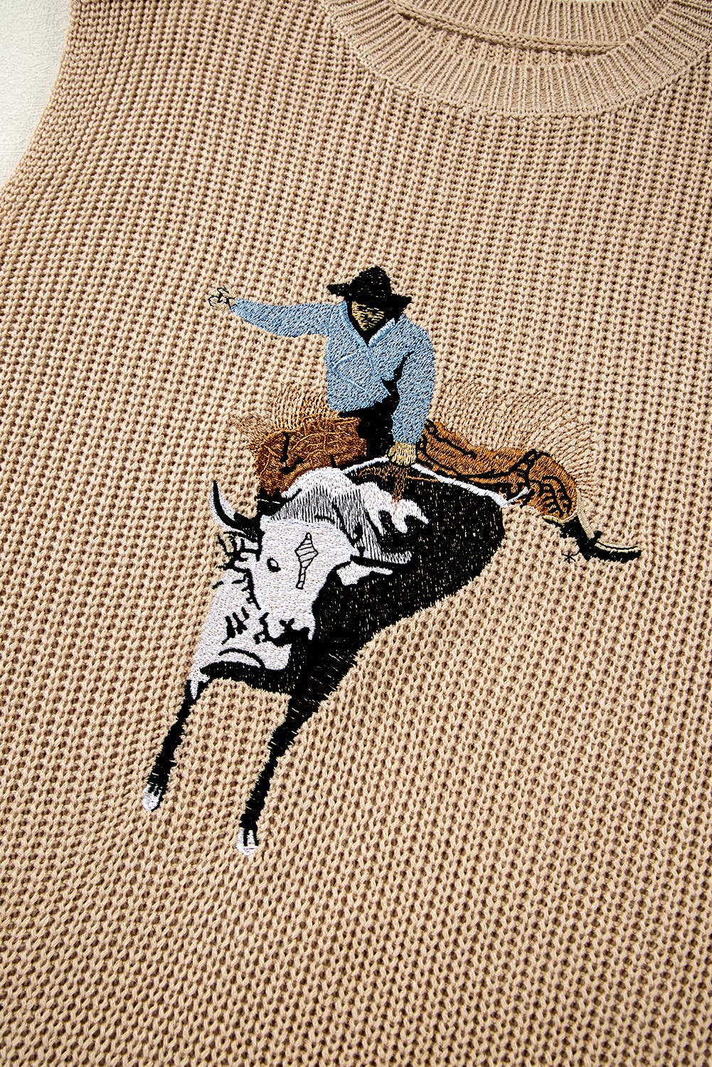 Western Cowboy Embroidery Sleevless Sweater | S-XL