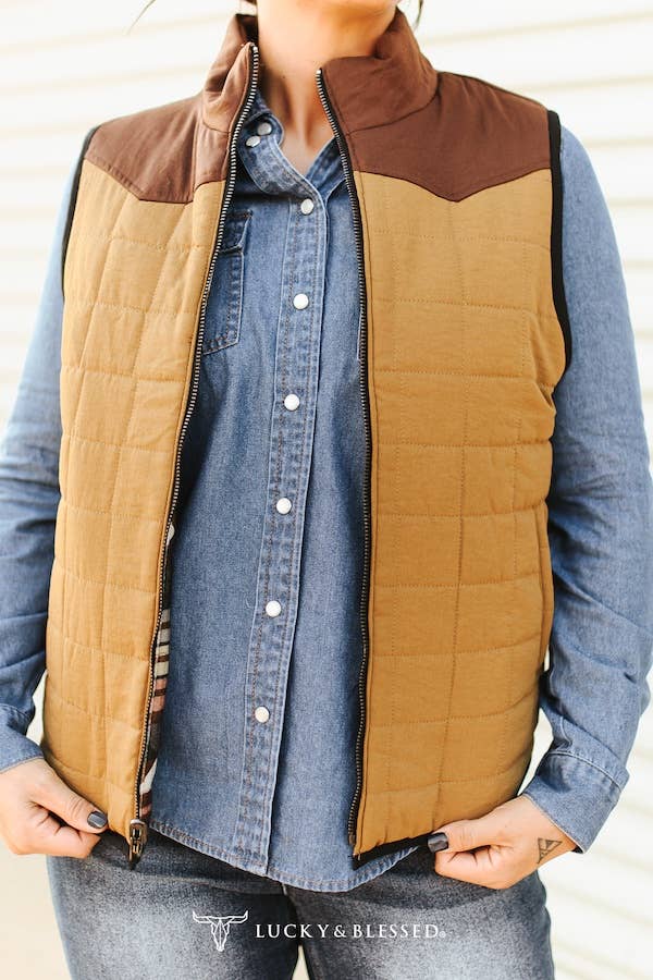 Multi Aztec Quilted Reversible Western Yoke Vest