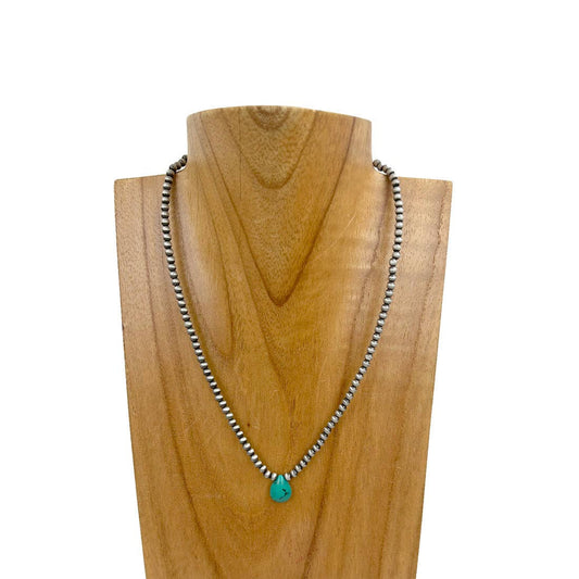 NKZ230930-12                   16 inches 4mm silver Navajo pearl beads with blue turquoise teardrop Necklace