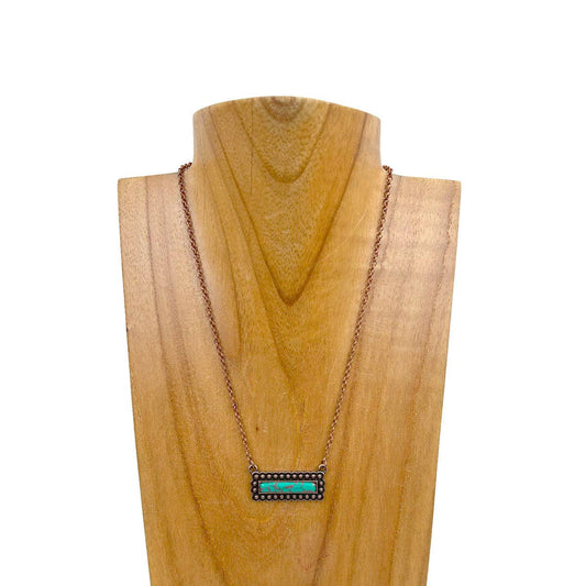 COPPER-GREEN 16 inches copper metal chain with rectangle green turquoise stone pendant Necklace