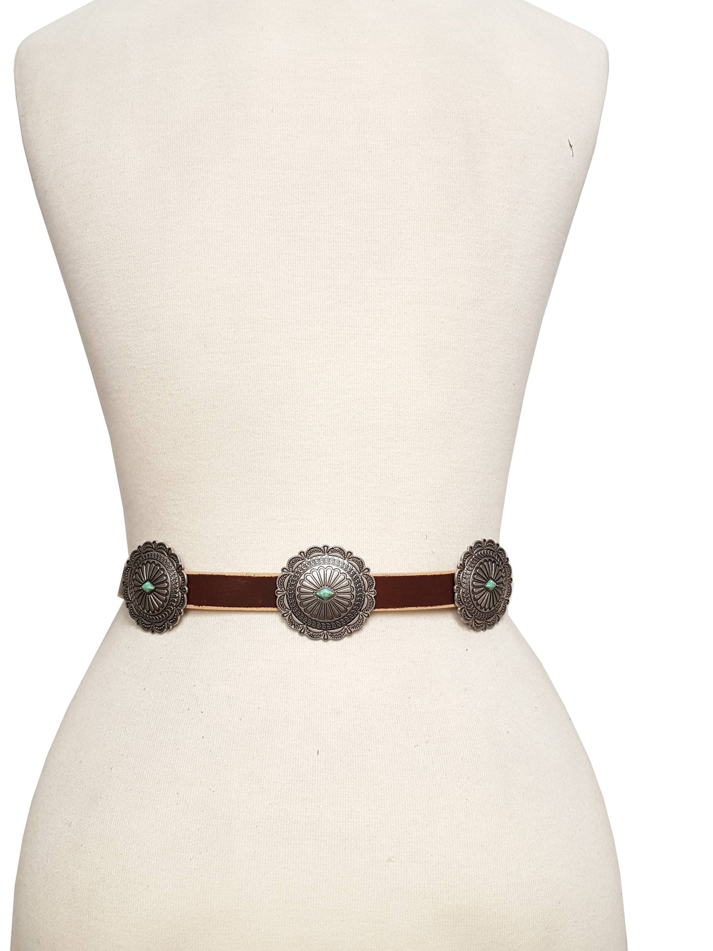Western Genuine Distressed Leather belt w. Round concho