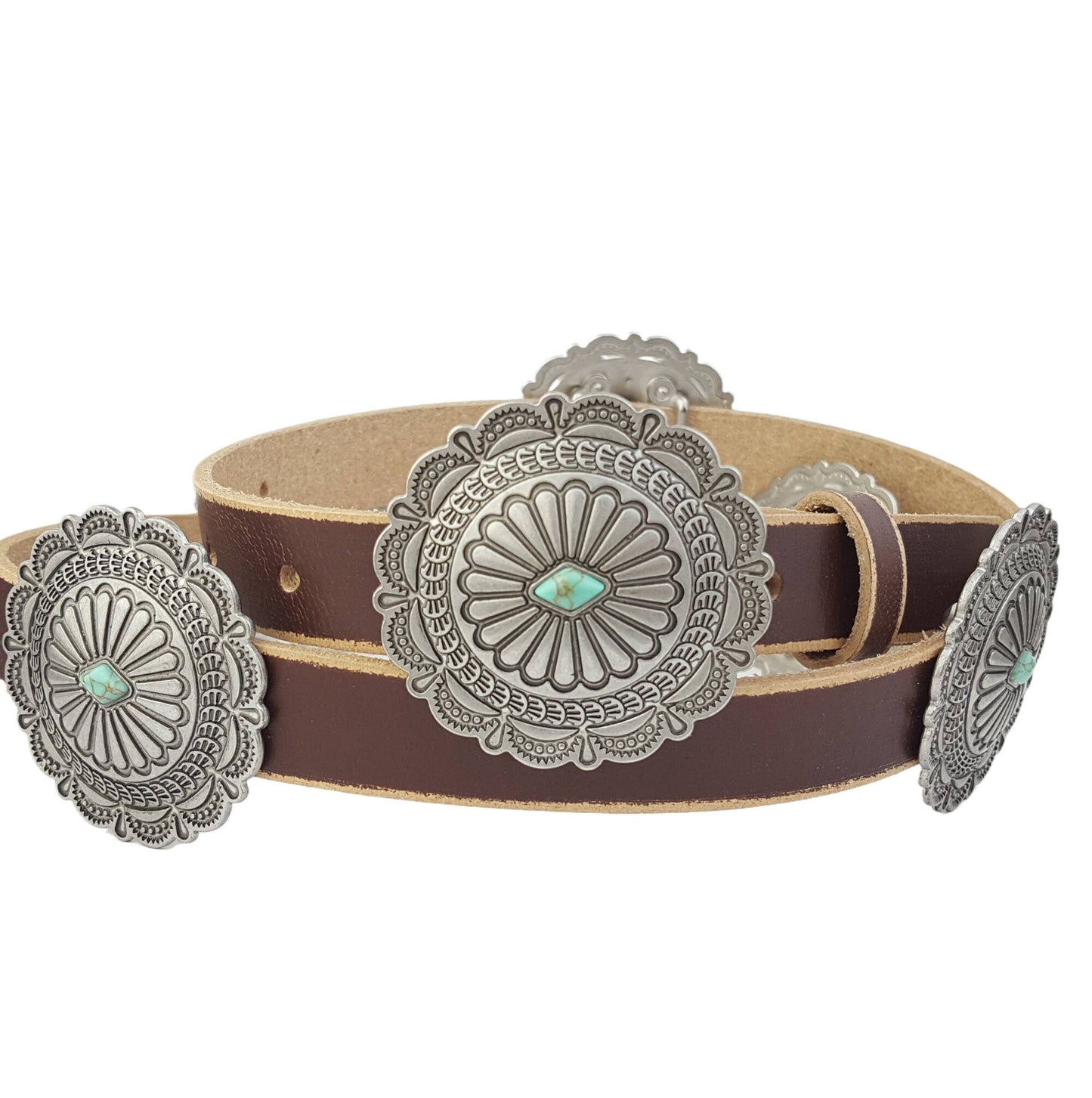 Western Genuine Distressed Leather belt w. Round concho