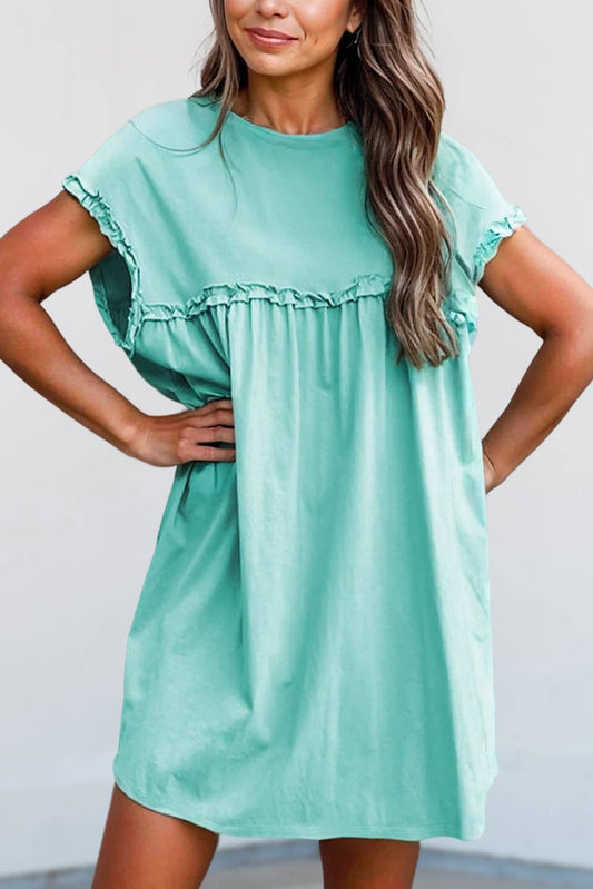 Fashion Frilled Trim Loose Fit Mini Dress | S-XL