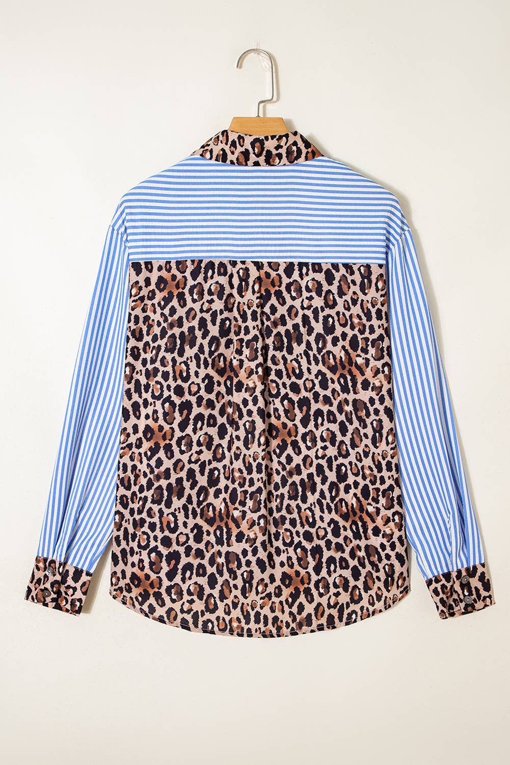 Spring 2026 Chic Contrast Leopard & Stripes Button Shirt