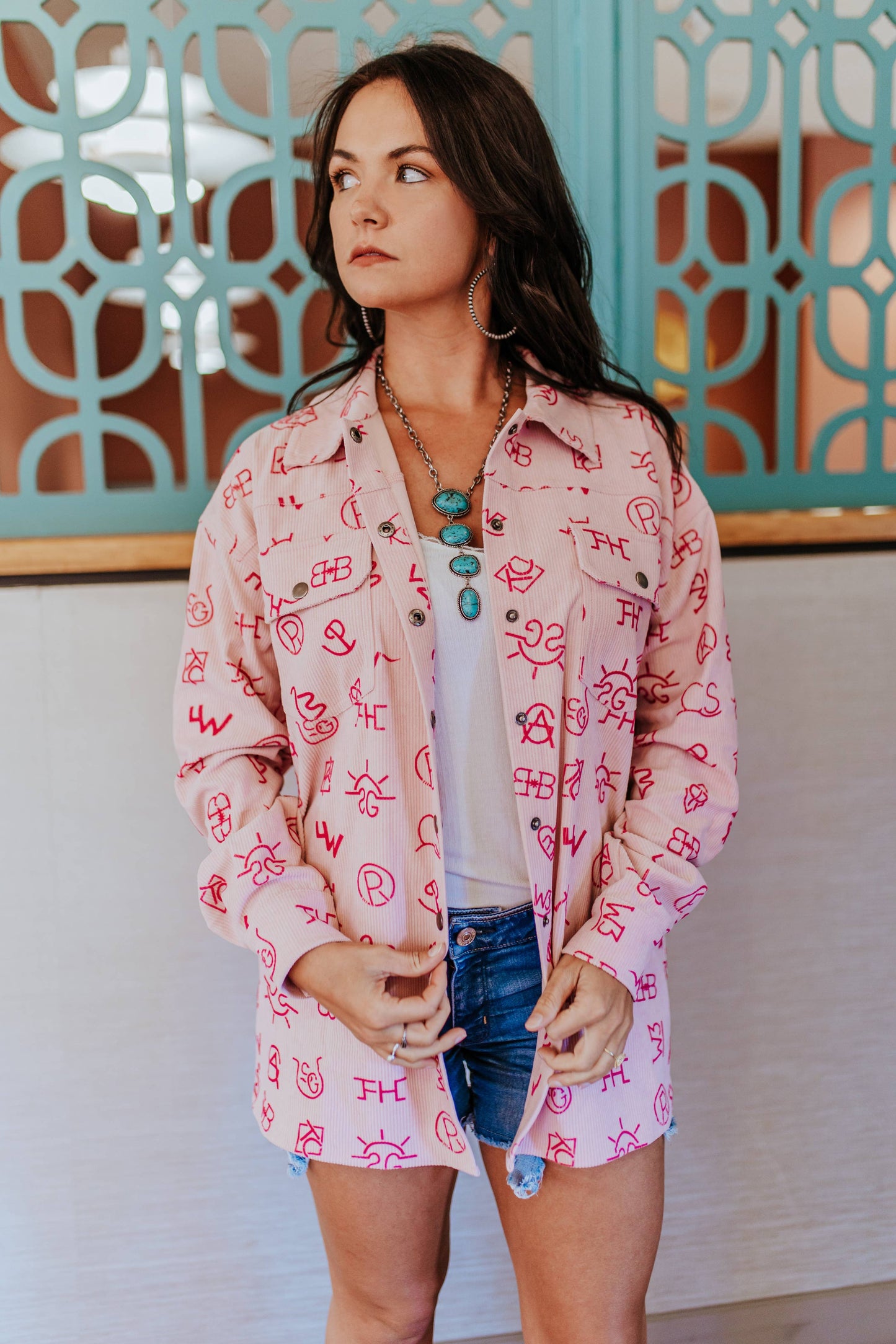 MK572 3D Print Branded Corduroy Shacket