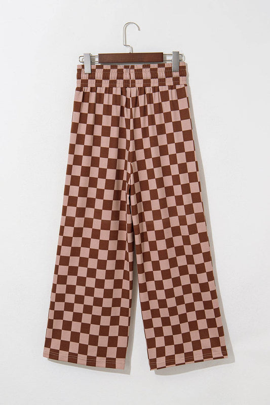 Checker Elastic High Waist Summer Pants