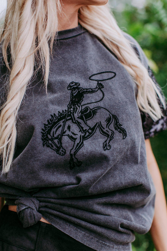 MK347 Cowboy Sequins Flocking Sleeve Tee