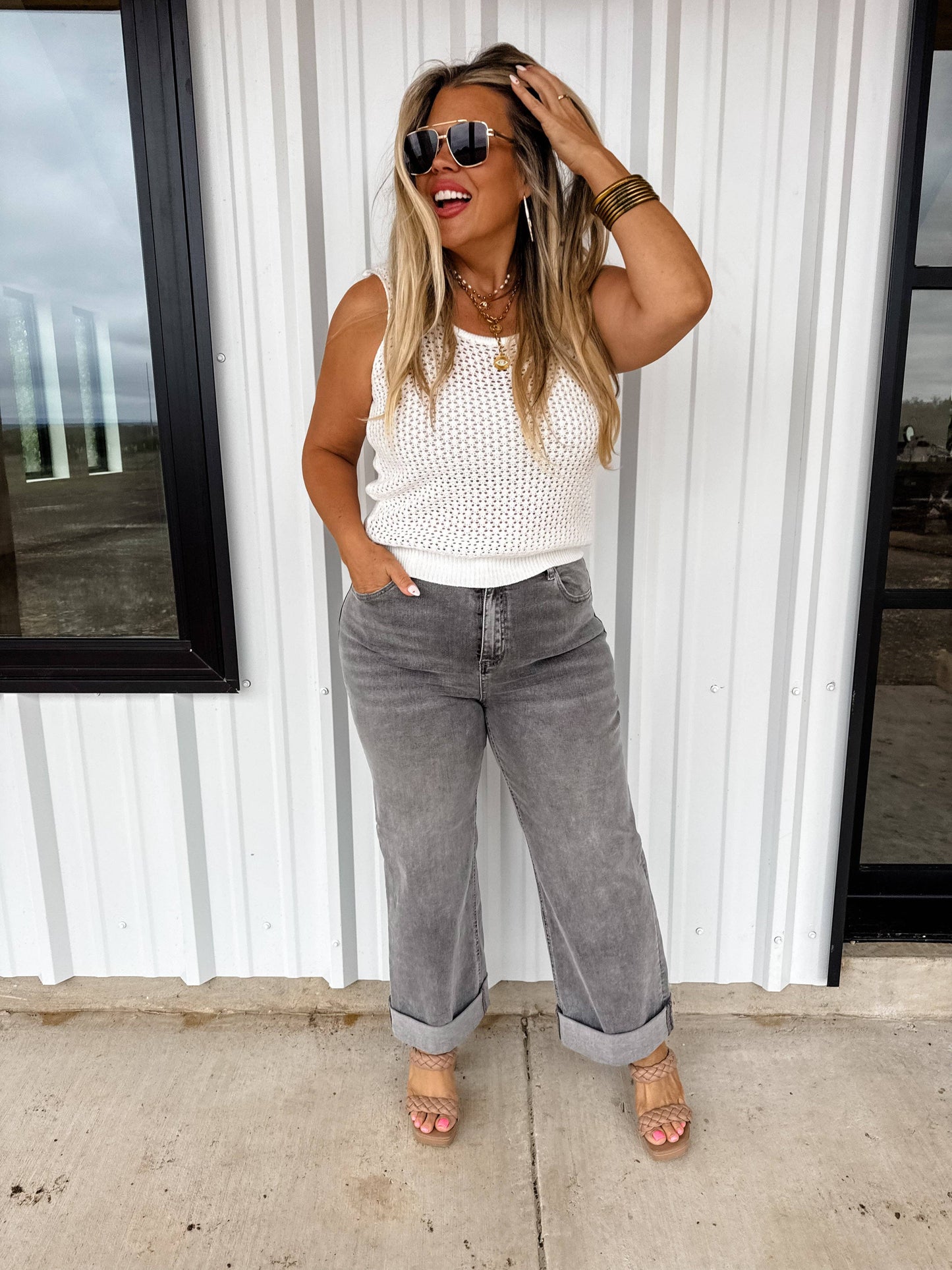 GREY WASH JORDAN WIDE CUFF JEANS