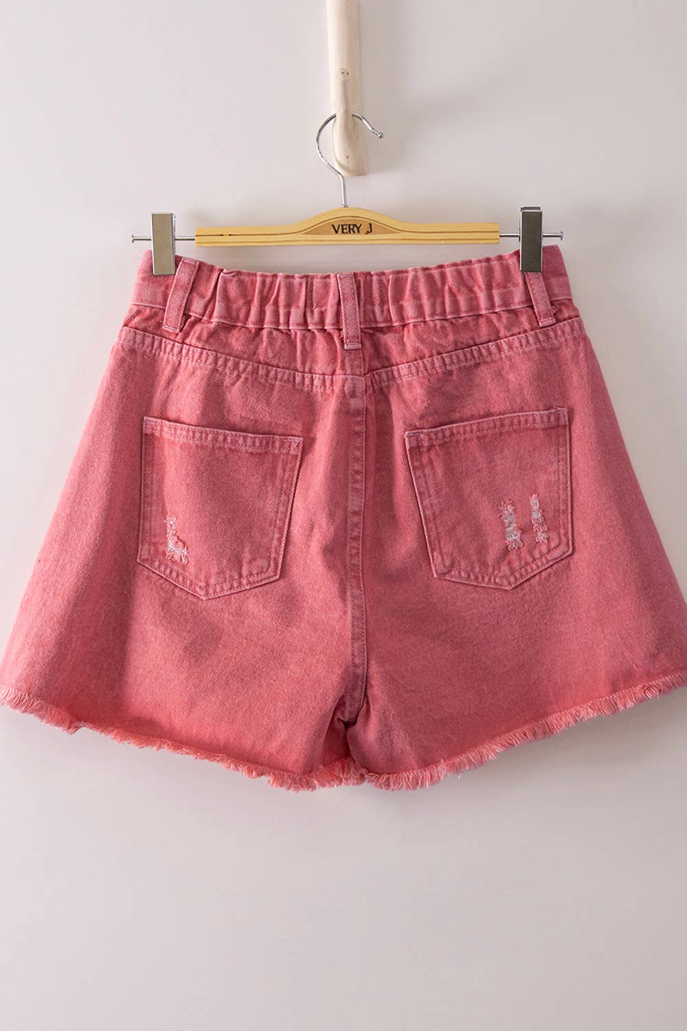 Pink Mineral Washed Denim Distressed Shorts